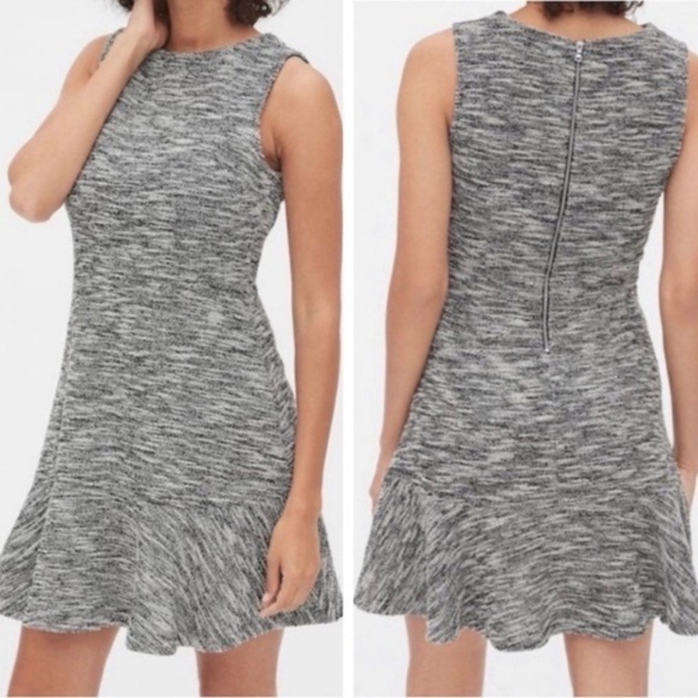 GAP Women's Dress 8 Tall Gray Sleeveless Ruffle Hem Fit Flare Casual